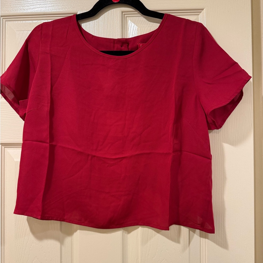 NWT Emma's Closet Red Boxy Crop Blouse with Short Sleeves